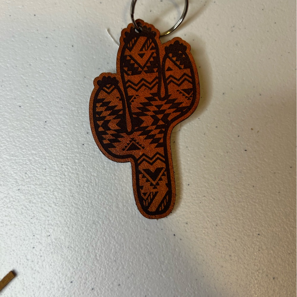 Leather cactus keychain